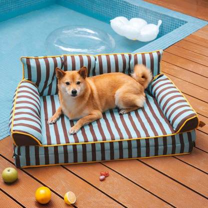 Trendy Striped Water-repellent Foldable Dog Sofa Bed - Sunny Siesta