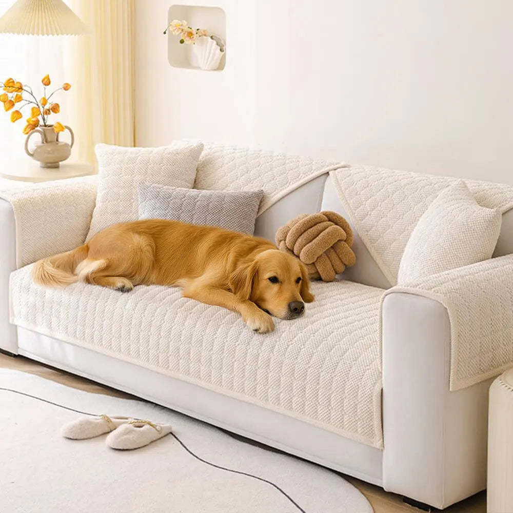 Cosy Quilted Grid Corduroy Thickened Anti-Slip Sofa Cover