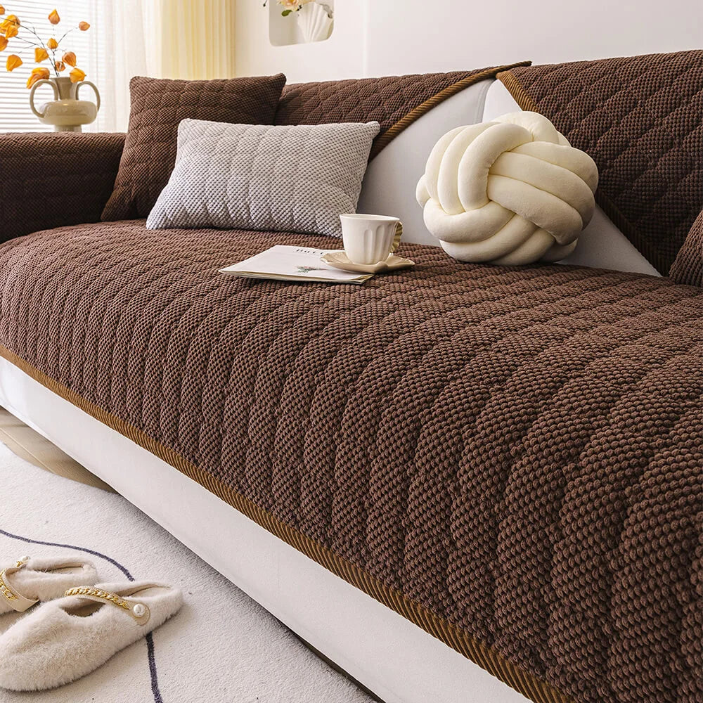Cosy Quilted Grid Corduroy Thickened Anti-Slip Sofa Cover