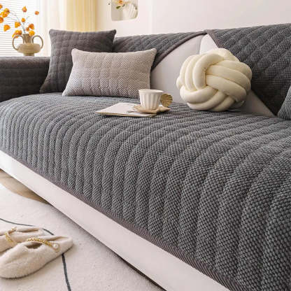 Cosy Quilted Grid Corduroy Thickened Anti-Slip Sofa Cover