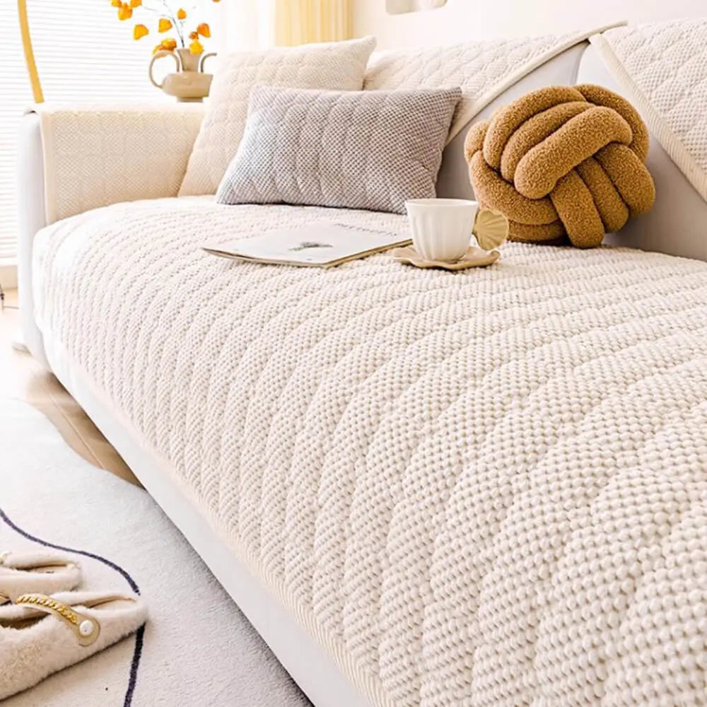 Cosy Quilted Grid Corduroy Thickened Anti-Slip Sofa Cover