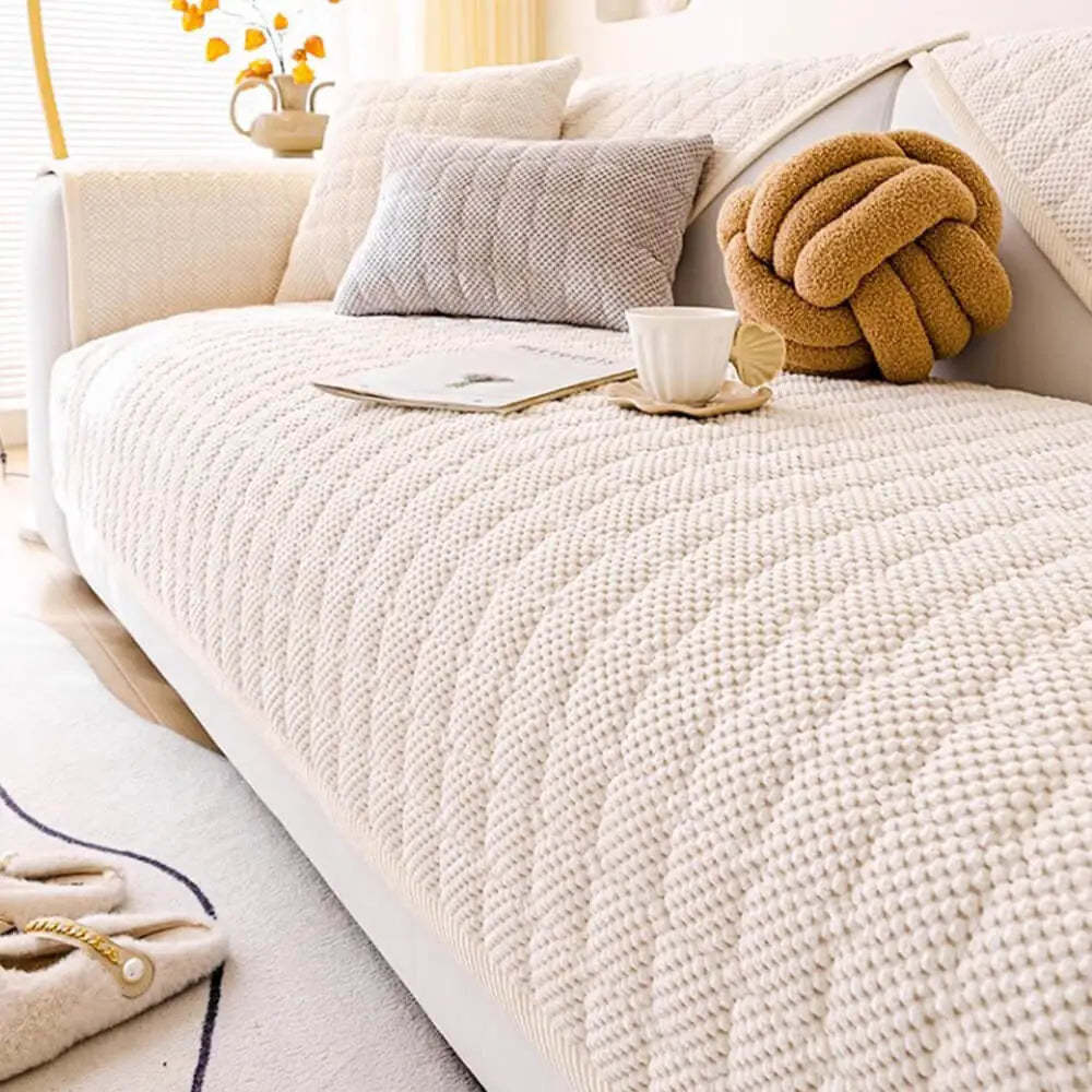 Cosy Quilted Grid Corduroy Thickened Anti-Slip Sofa Cover