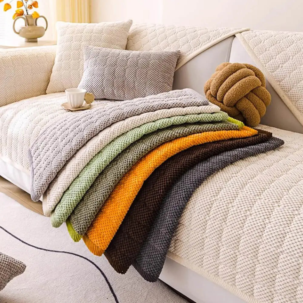 Cosy Quilted Grid Corduroy Thickened Anti-Slip Sofa Cover