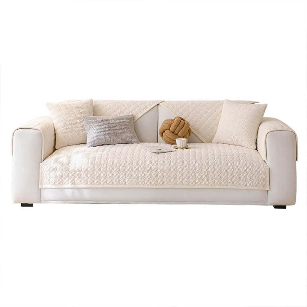 Cosy Quilted Grid Corduroy Thickened Anti-Slip Sofa Cover