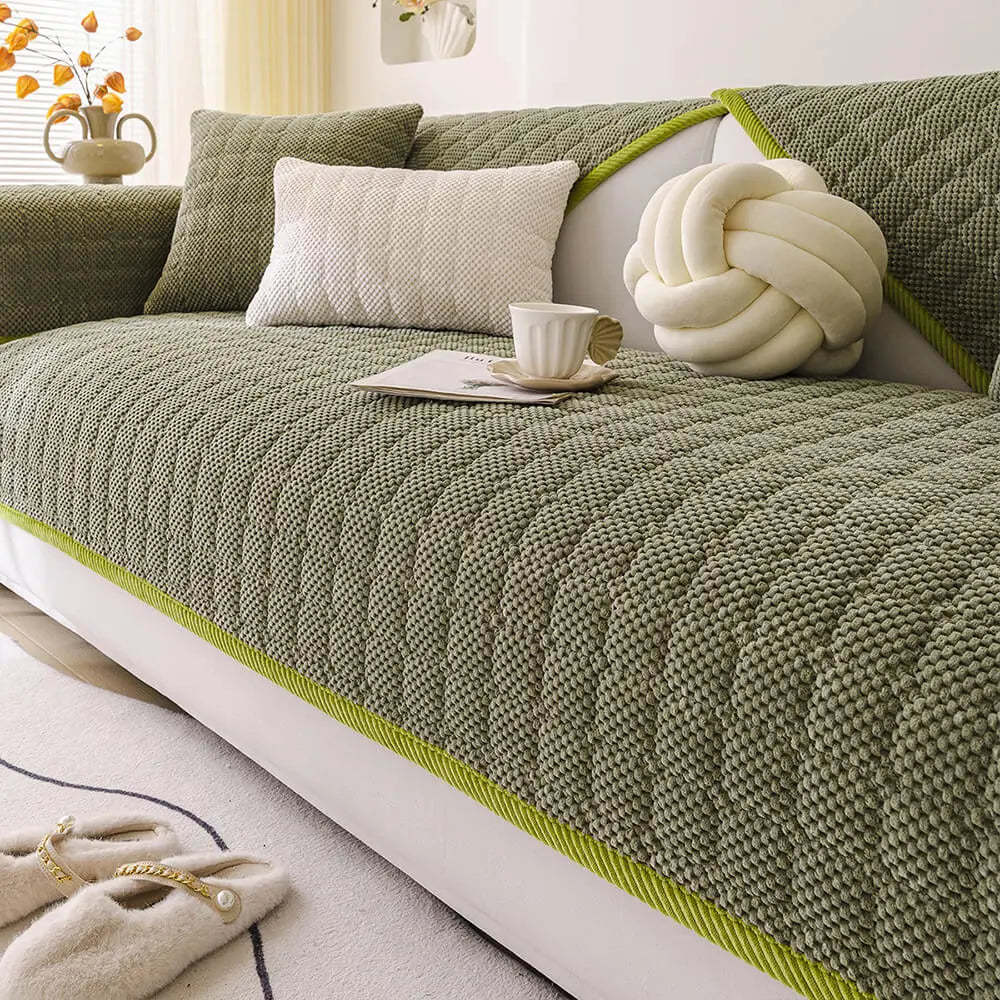Cosy Quilted Grid Corduroy Thickened Anti-Slip Sofa Cover