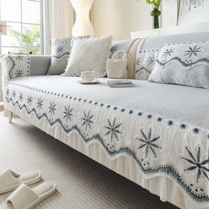 Embroidered Lace Fresh Non-Slip Sofa Cover with Ruffled Trim