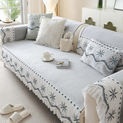Embroidered Lace Fresh Non-Slip Sofa Cover with Ruffled Trim