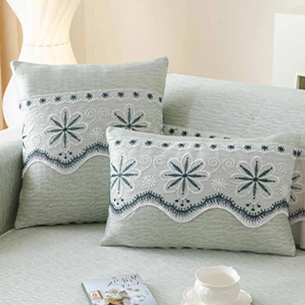 Embroidered Lace Fresh Non-Slip Sofa Cover with Ruffled Trim