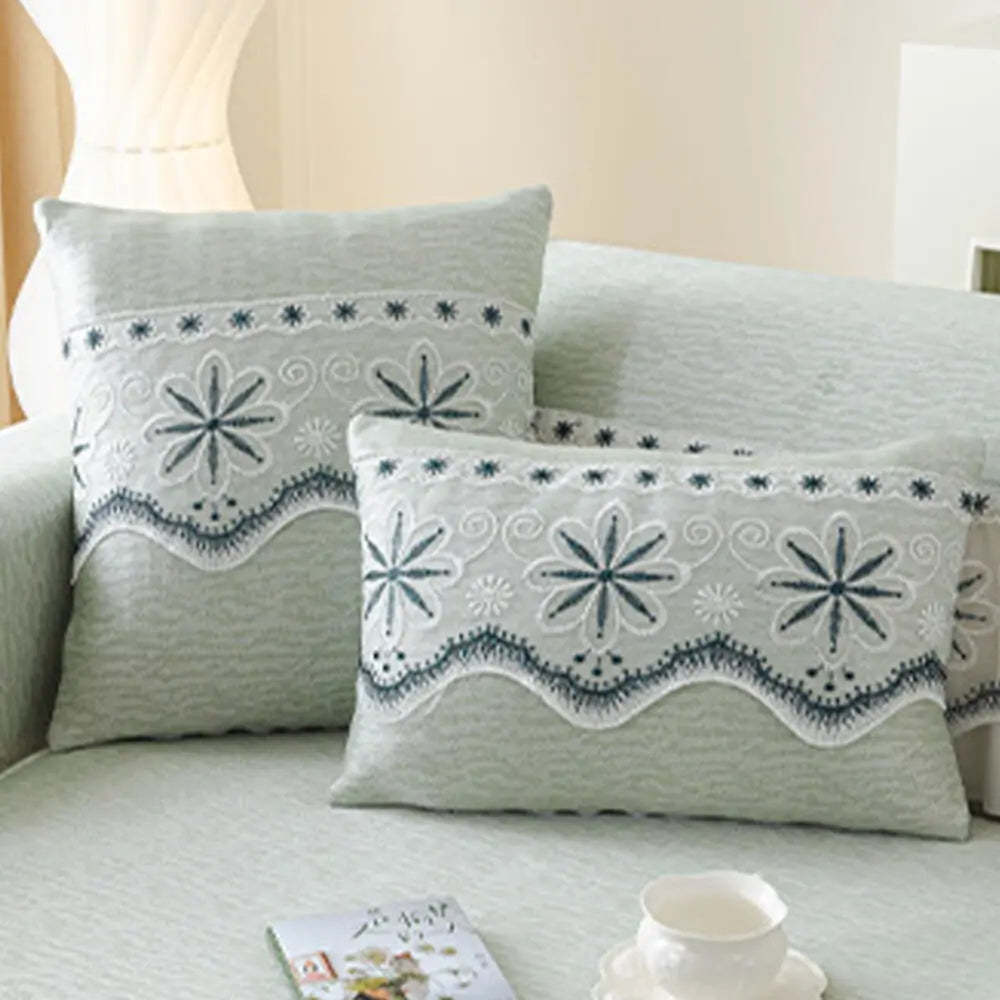 Embroidered Lace Fresh Non-Slip Sofa Cover with Ruffled Trim