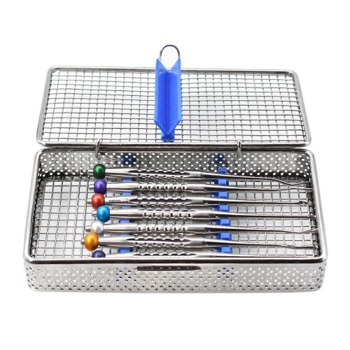 7 Pcs/Kit Dental Lab Equipment Implant Instrument Stainless Steel Luxating Root Elevator with Case Teeth Extraction Dental Lab Tools