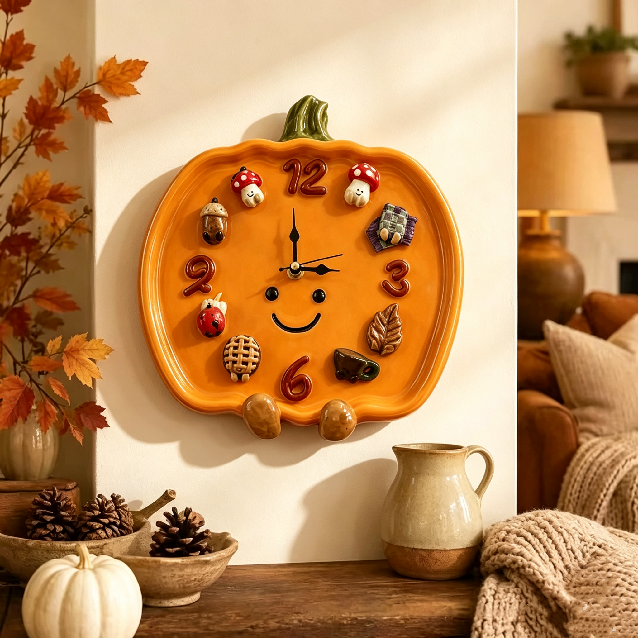 Cute Pumpkin Magnetic Wall Clock – Smiley Face Halloween Clock with Removable Magnetic Numbers, Fun Fall Home Décor