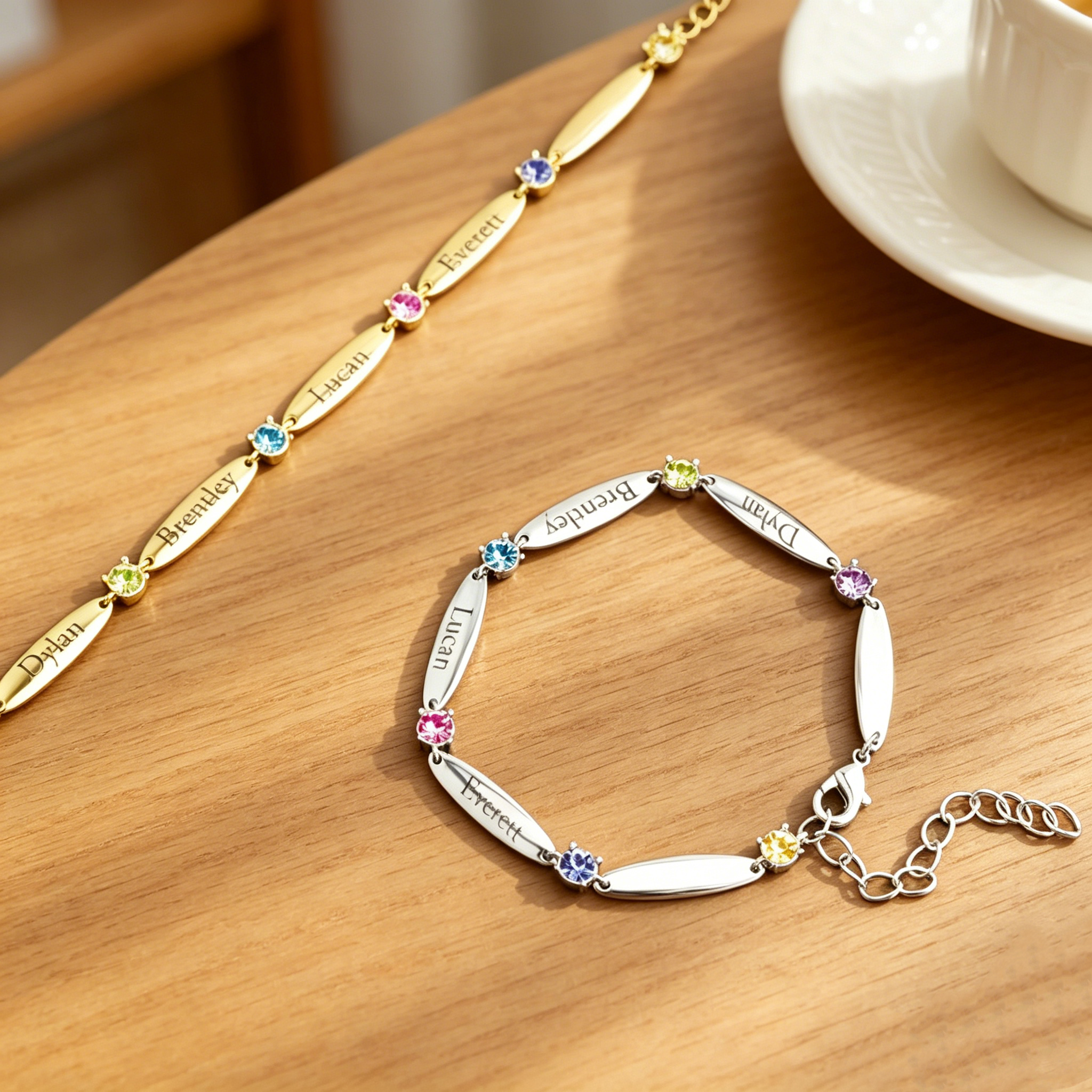 Personalized Name Bracelet with Birthstones, Custom Family Jewelry, Mother's Day Gift for Mom & Grandma detail