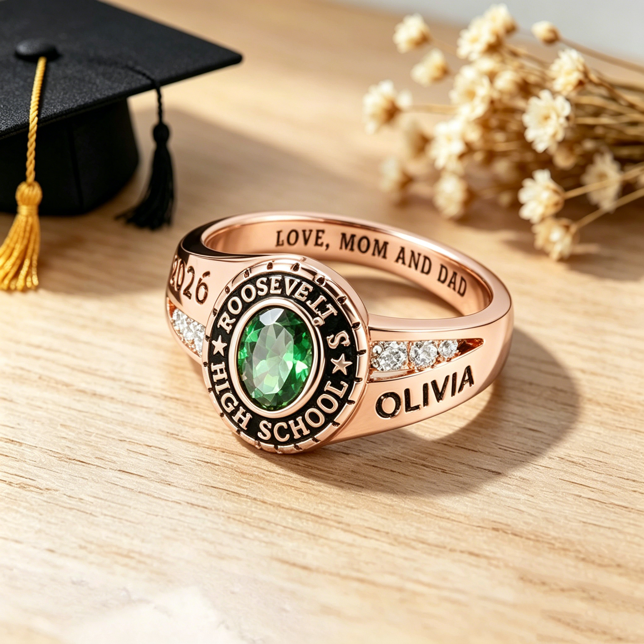 Personalized Class Ring, Custom Name & Birthstone Graduation Ring for Class of 2026, Senior Rings Gifts