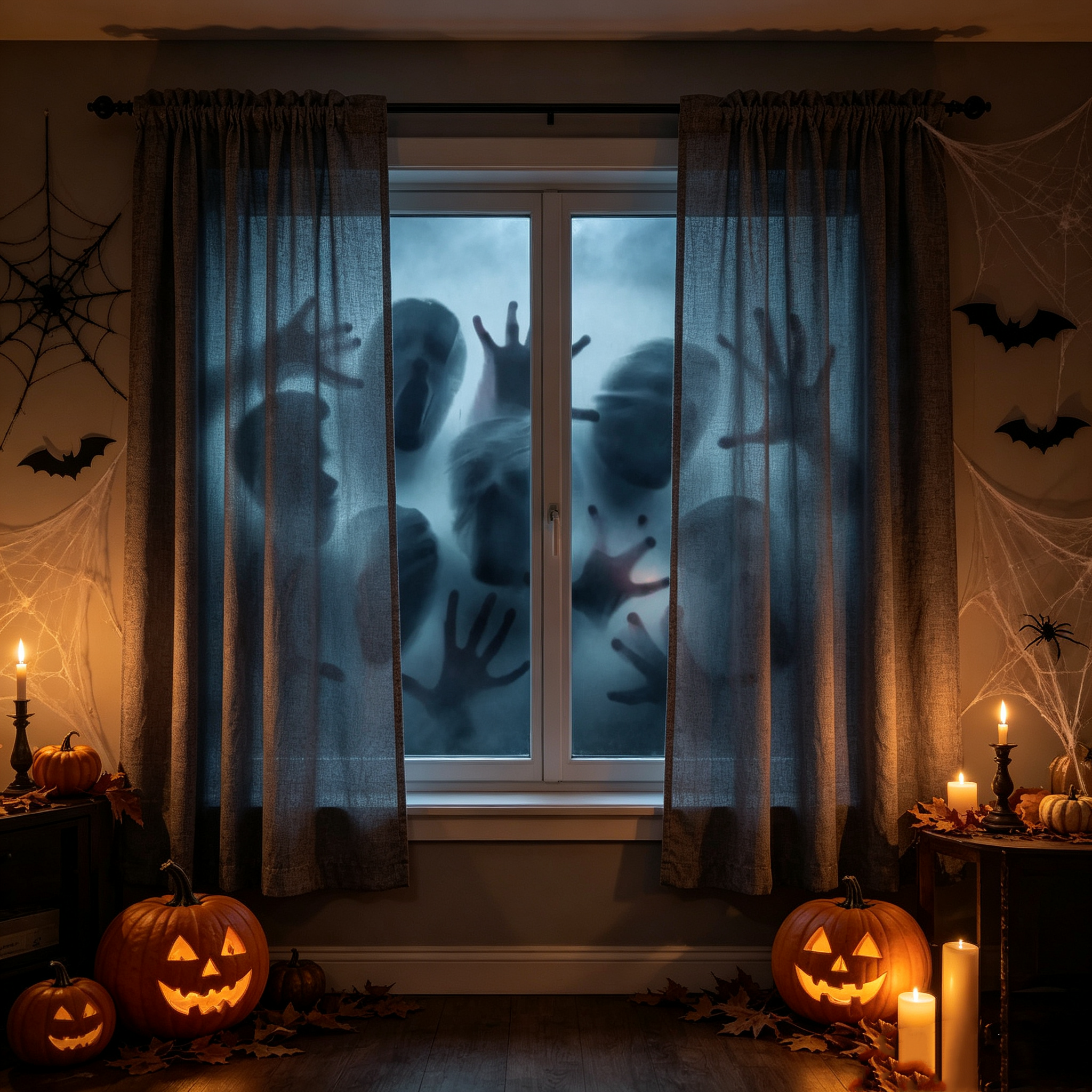 Custom Halloween Scary Window Tapestry – Large Personalized Horror Window Hanging Banner, Multiple Styles
