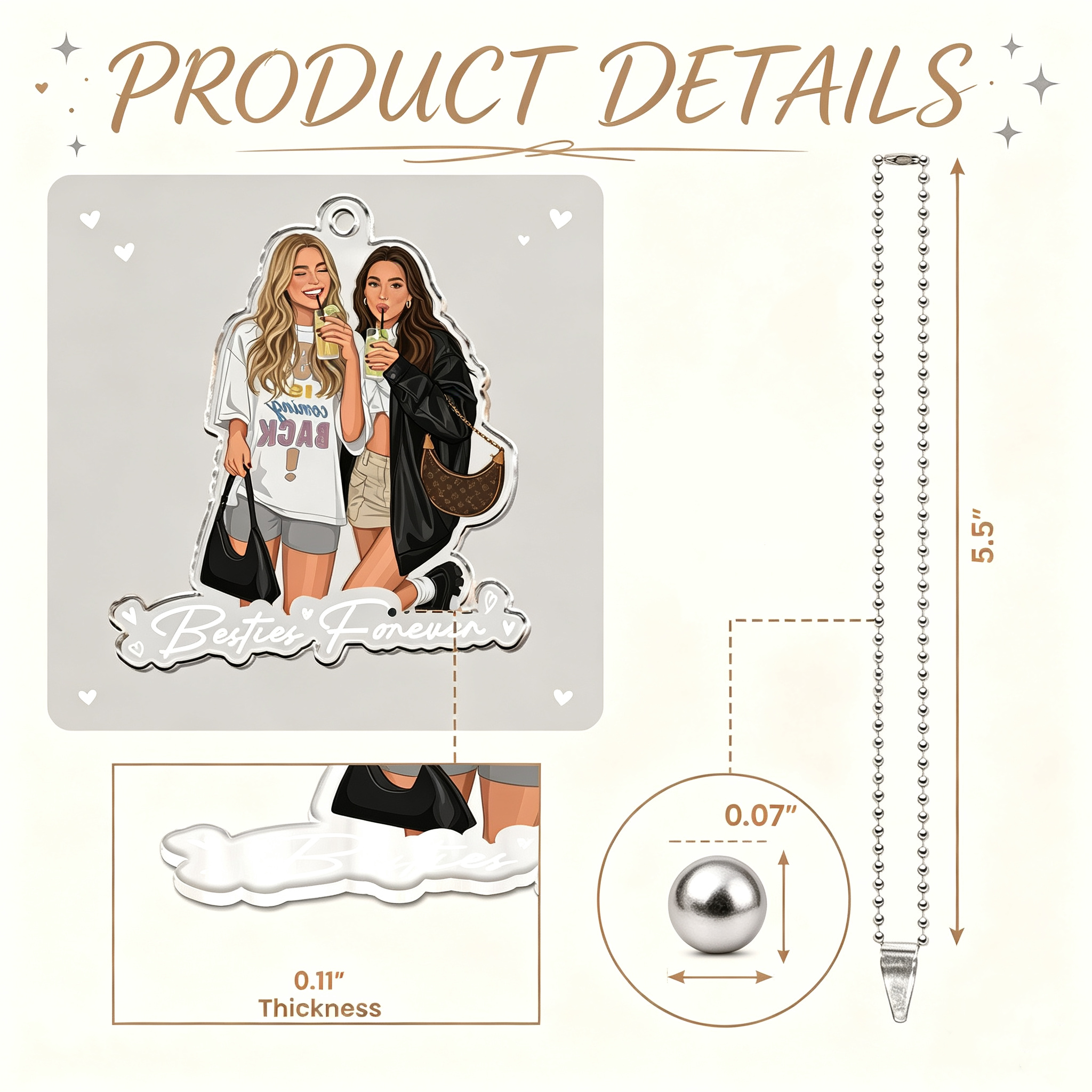 Personalized Rear View Mirror Photo Charm – Custom Best Friends Car Hanging Ornament with Photo & Message | Friendship Thank You Gift