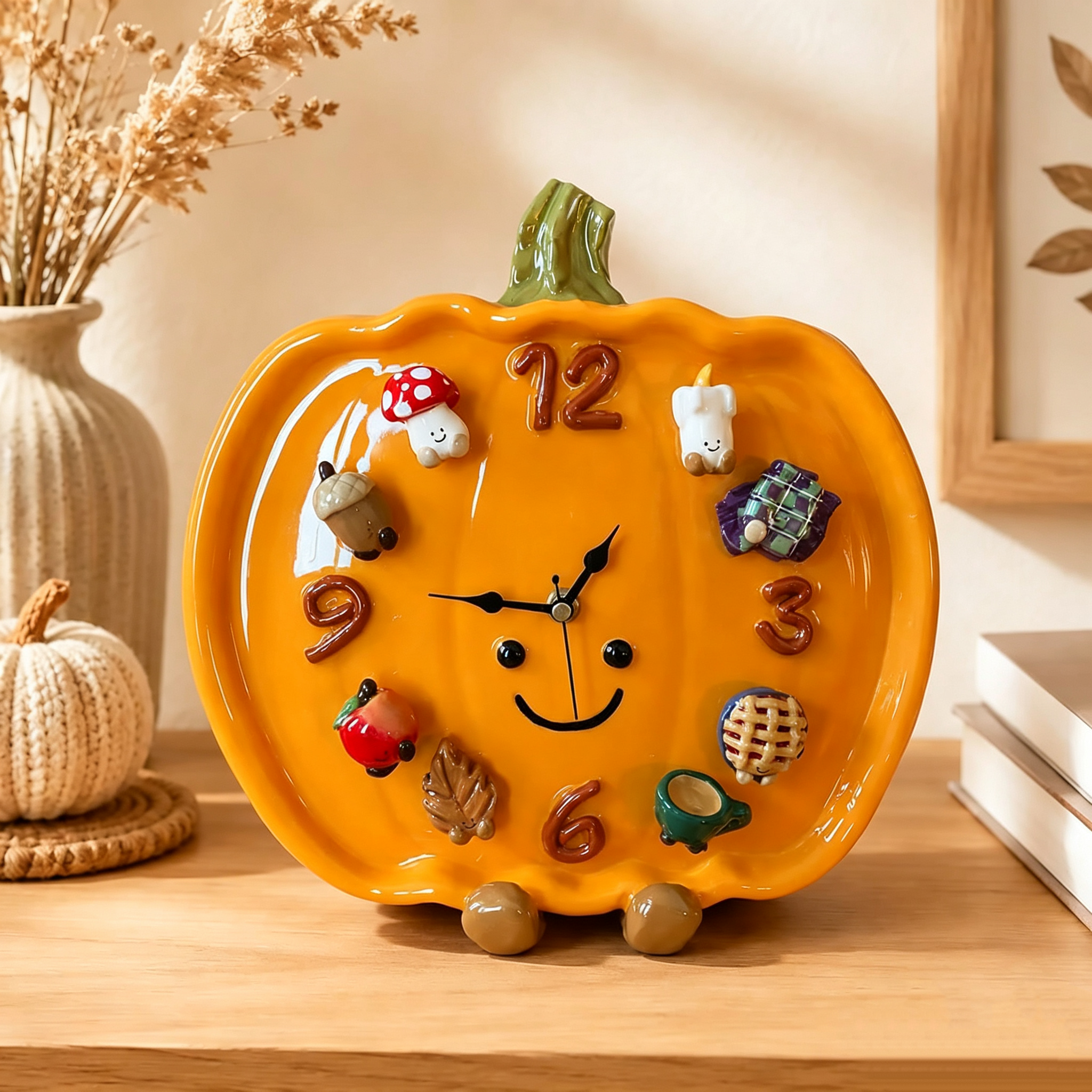 Cute Pumpkin Magnetic Wall Clock – Smiley Face Halloween Clock with Removable Magnetic Numbers, Fun Fall Home Décor