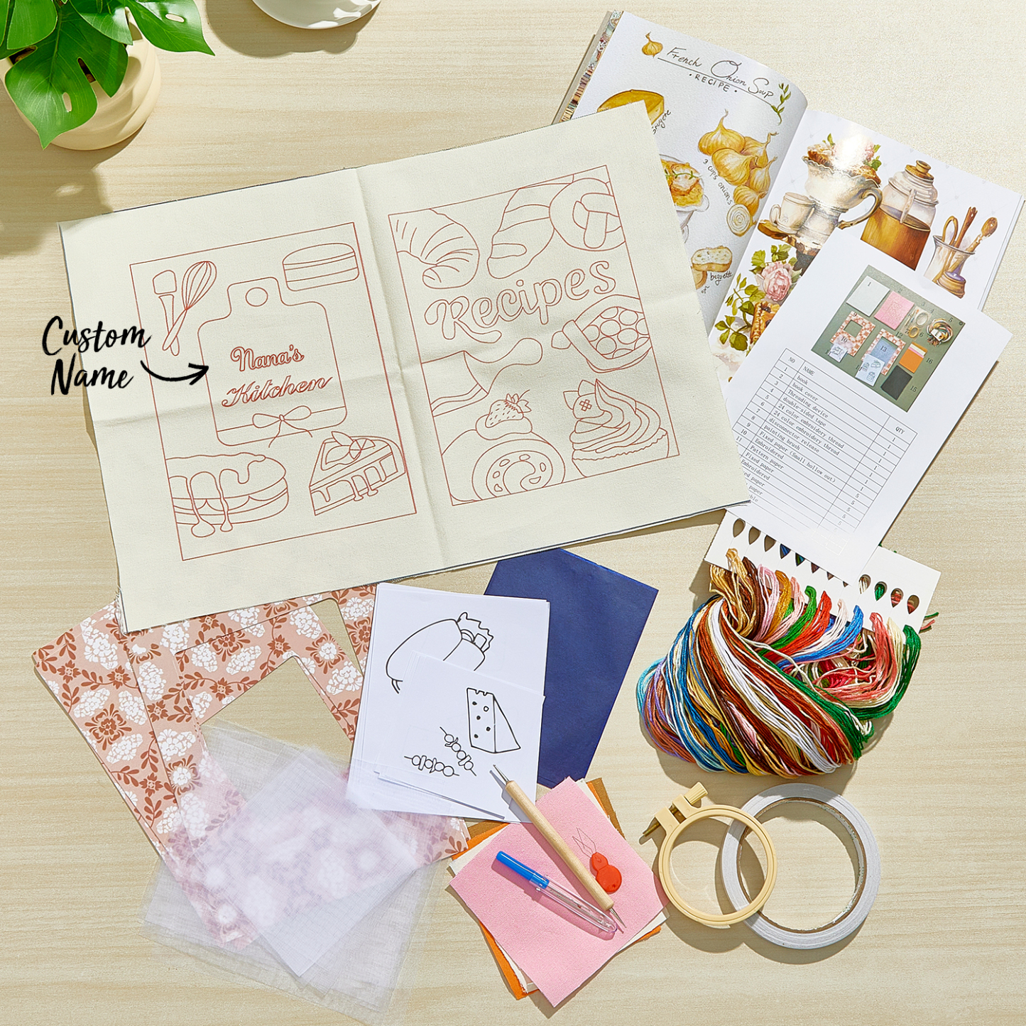 Custom Recipe Book Personalized Name Hand Embroidered Notebook DIY Embroidery Kit