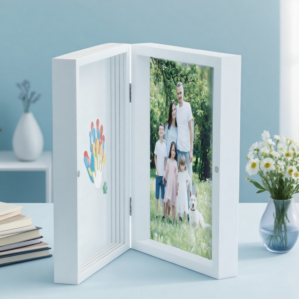 Customized Couple Family Handprint Flip Photo Frame Diy Send Handprint Stand for Family Gifts