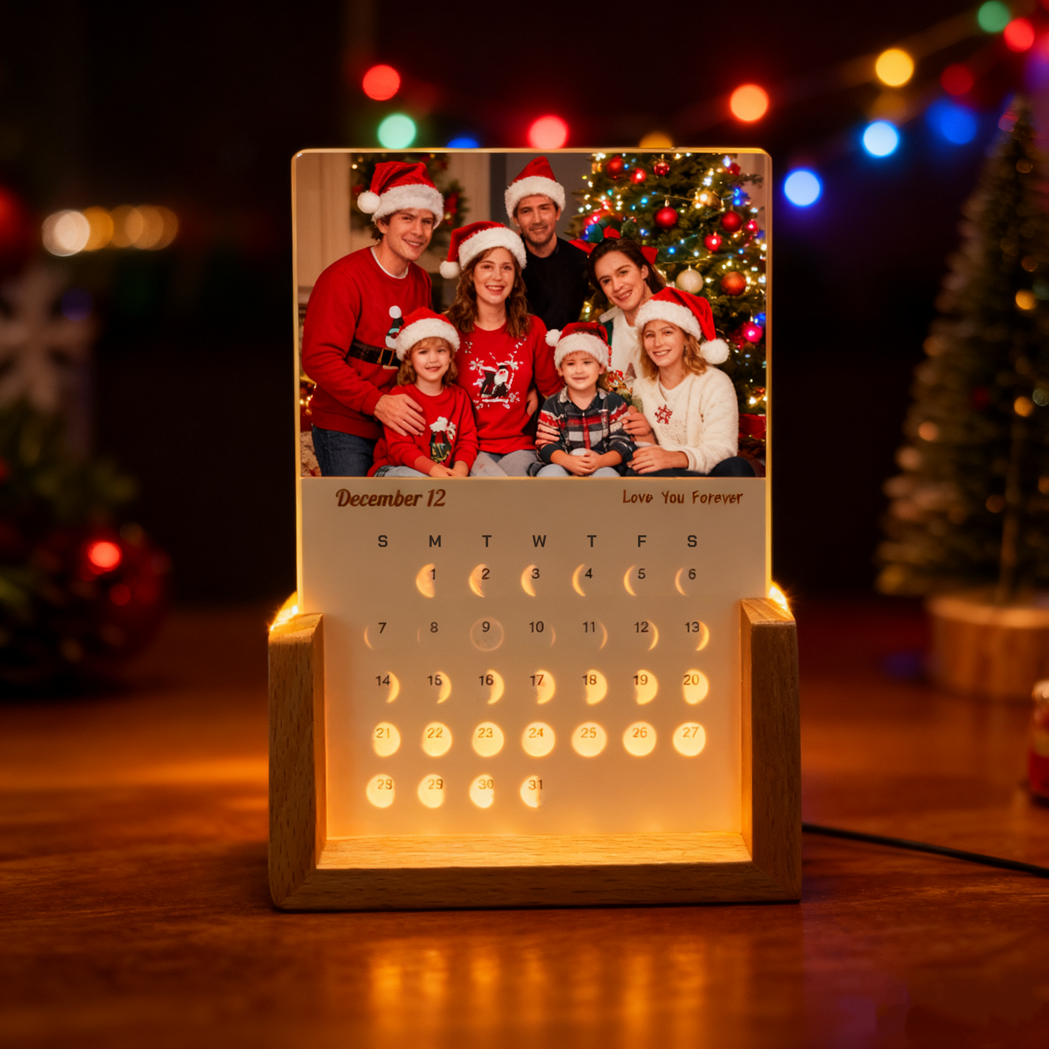 Personalized Glowing Desk Calendar Custom Moon Phase Photo Calendar Night Light New Year Gift