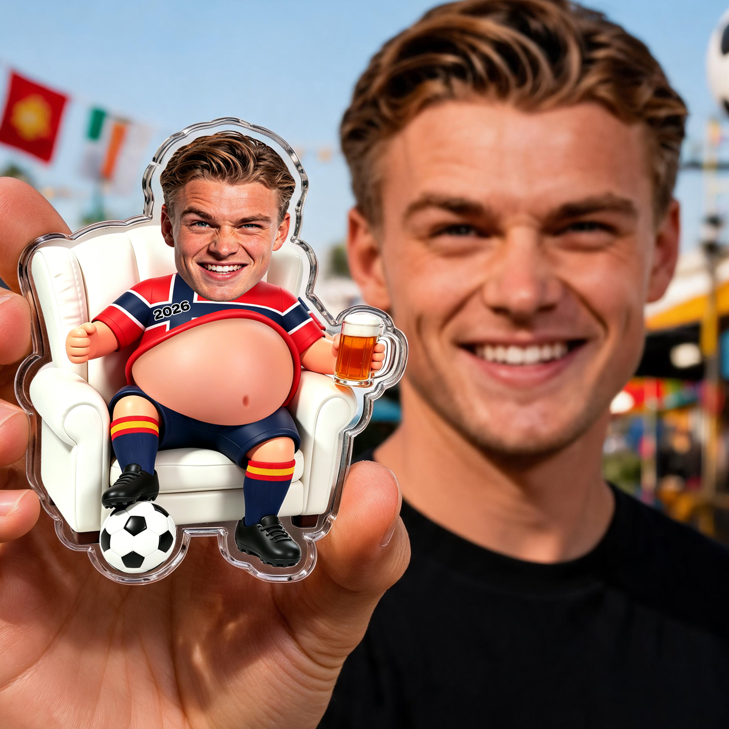 Custom Face Football Fan Squishy Belly Sticker 2-Pack – Personalized Stress Relief Decor 13 Team Jerseys Available