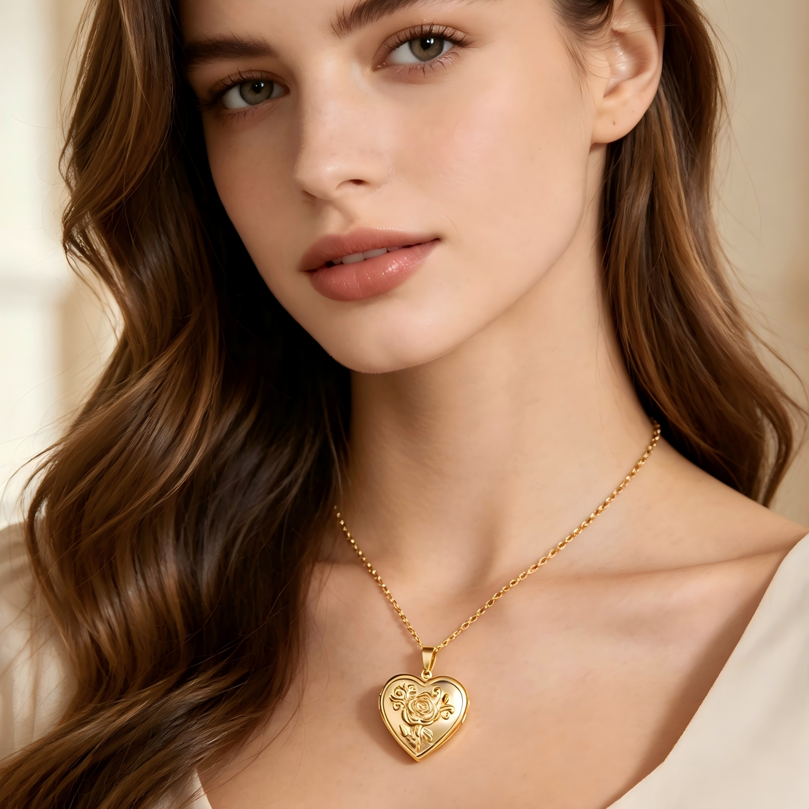 Custom Photo Necklace Personalized Openable Heart Locket Necklace with Rose Design Gift for Her