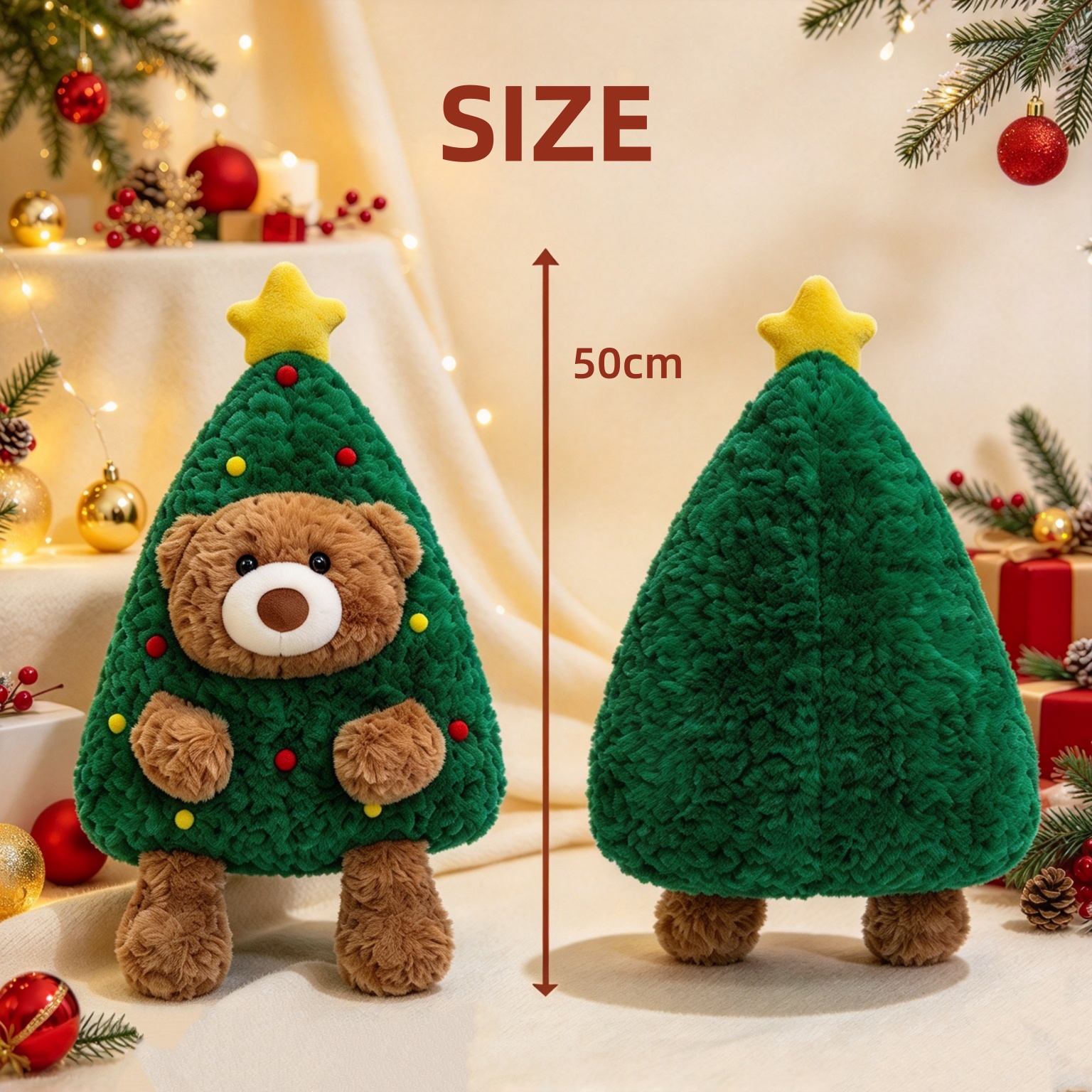 Personalized Christmas Tree Bear Plush – Custom Photo Bear with Personalized Paw Prints, Christmas Gift for Couples & Families