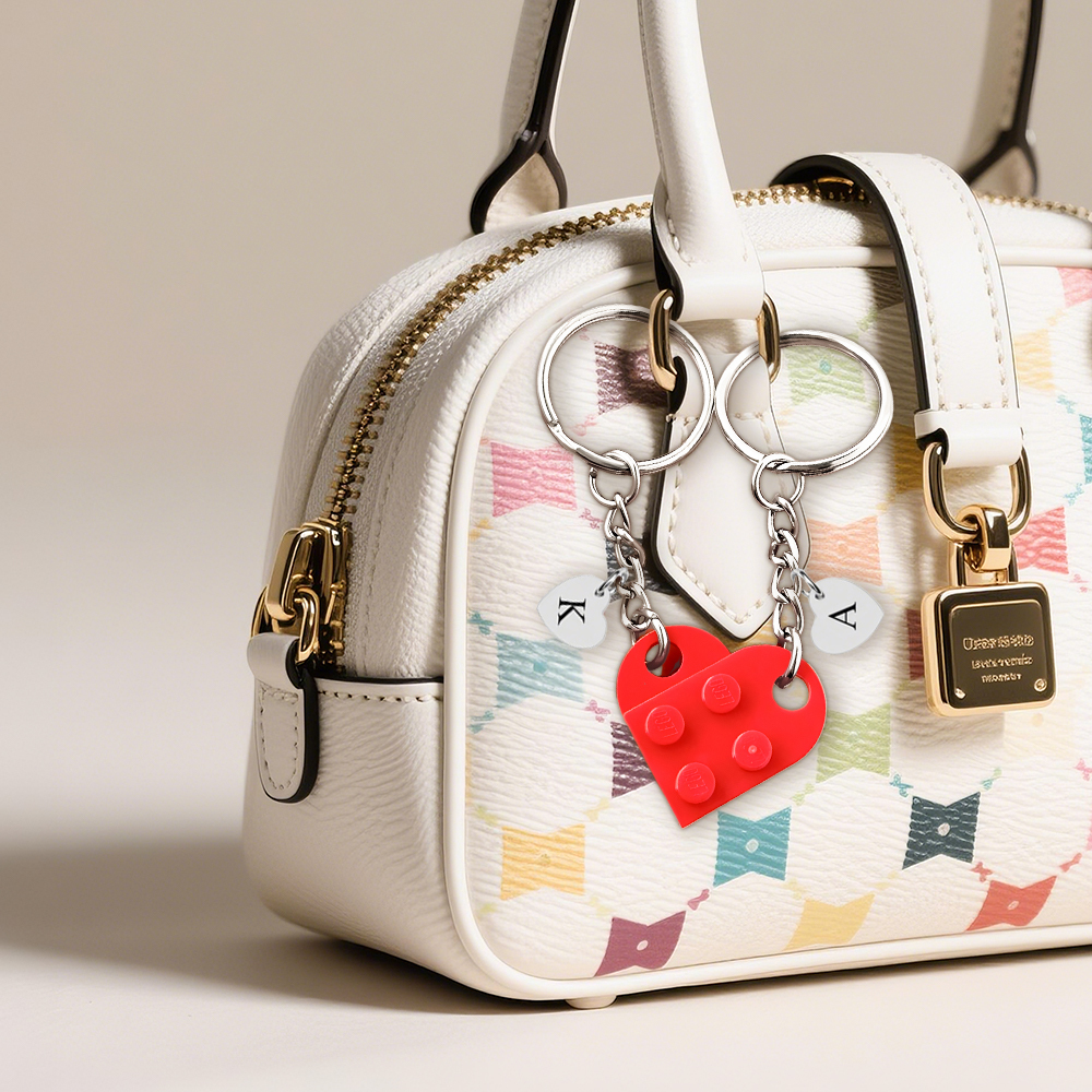 Personalized Handmade Heart Bag Charm Set Custom Couple Gift for Valentine's Day/Anniversary, Custom Engraved Love Keyrings for Him & Her