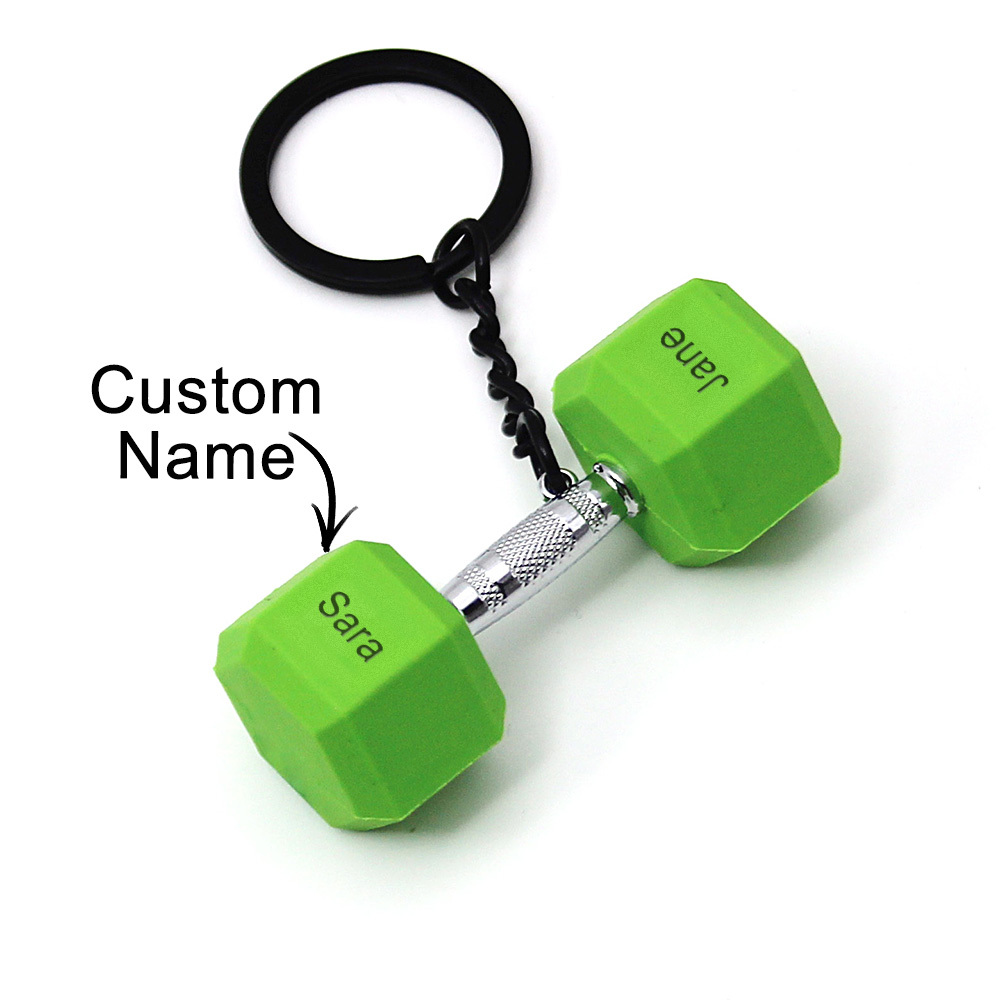 Custom Weightlifting Dumbbells Keychain Metal Rubber Accessories Equipment Mini Keychain