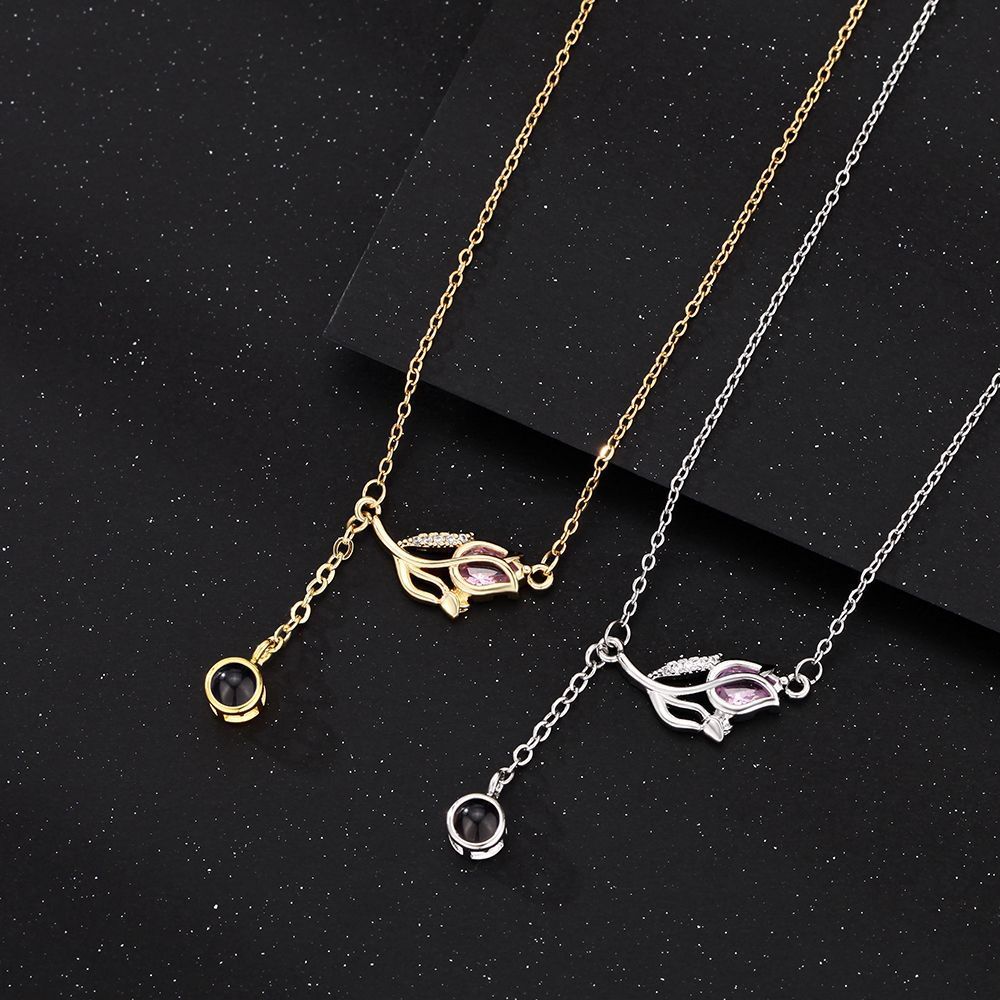 Personalized Photo Necklace Projection Tulip Gem Necklace Birthday Gift for Girlfriend