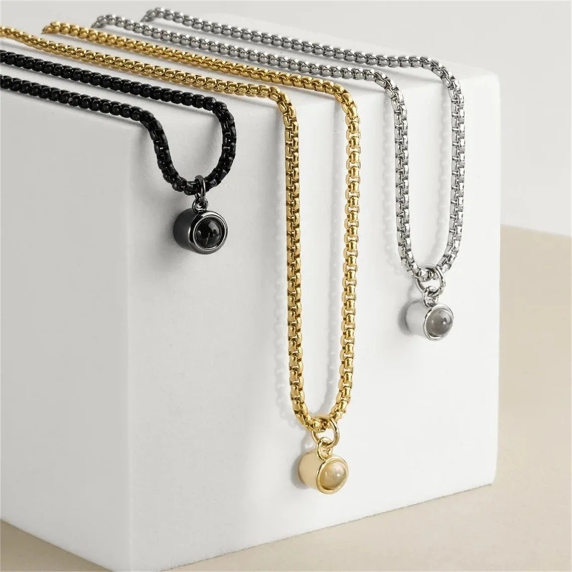 Personalized Curb Chain Photo Necklace Projection Gem Necklace Anniversary Gifts for Her