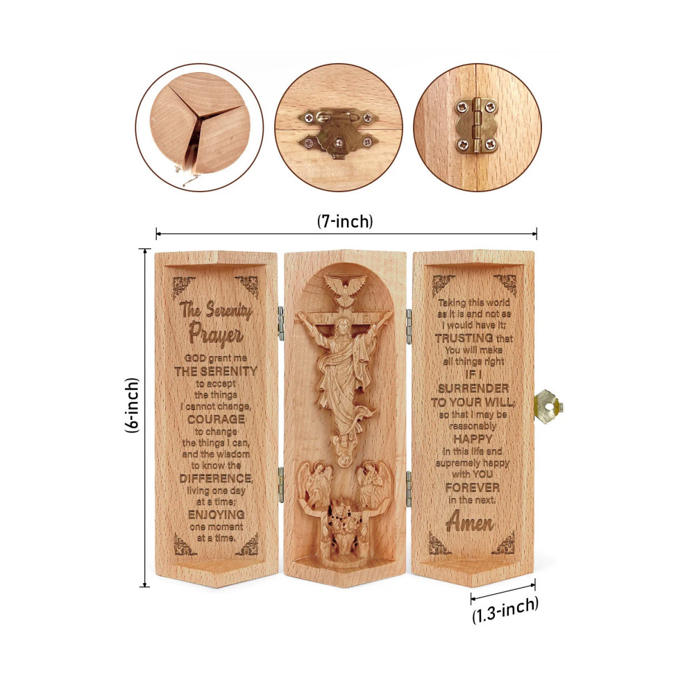 The Serenity Prayer - Openable Wooden Cylinder Sculpture of Jesus Christ - soufeelus
