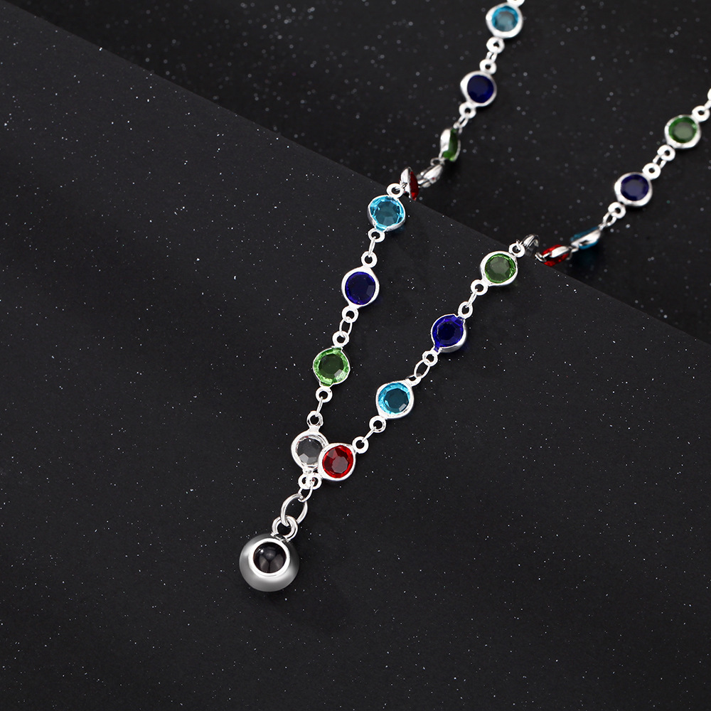 Personalized Colored Crystal Photo Necklace Projection Gem Necklace Anniversary Gifts for Her