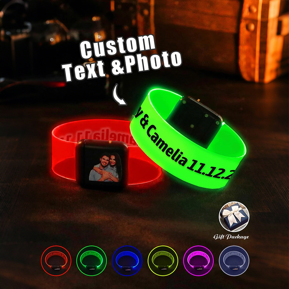 Custom Men's Photo Engraved Bracelet Personalized Luminous Watch Bracelet Anniversary Gifts for Him - soufeelus