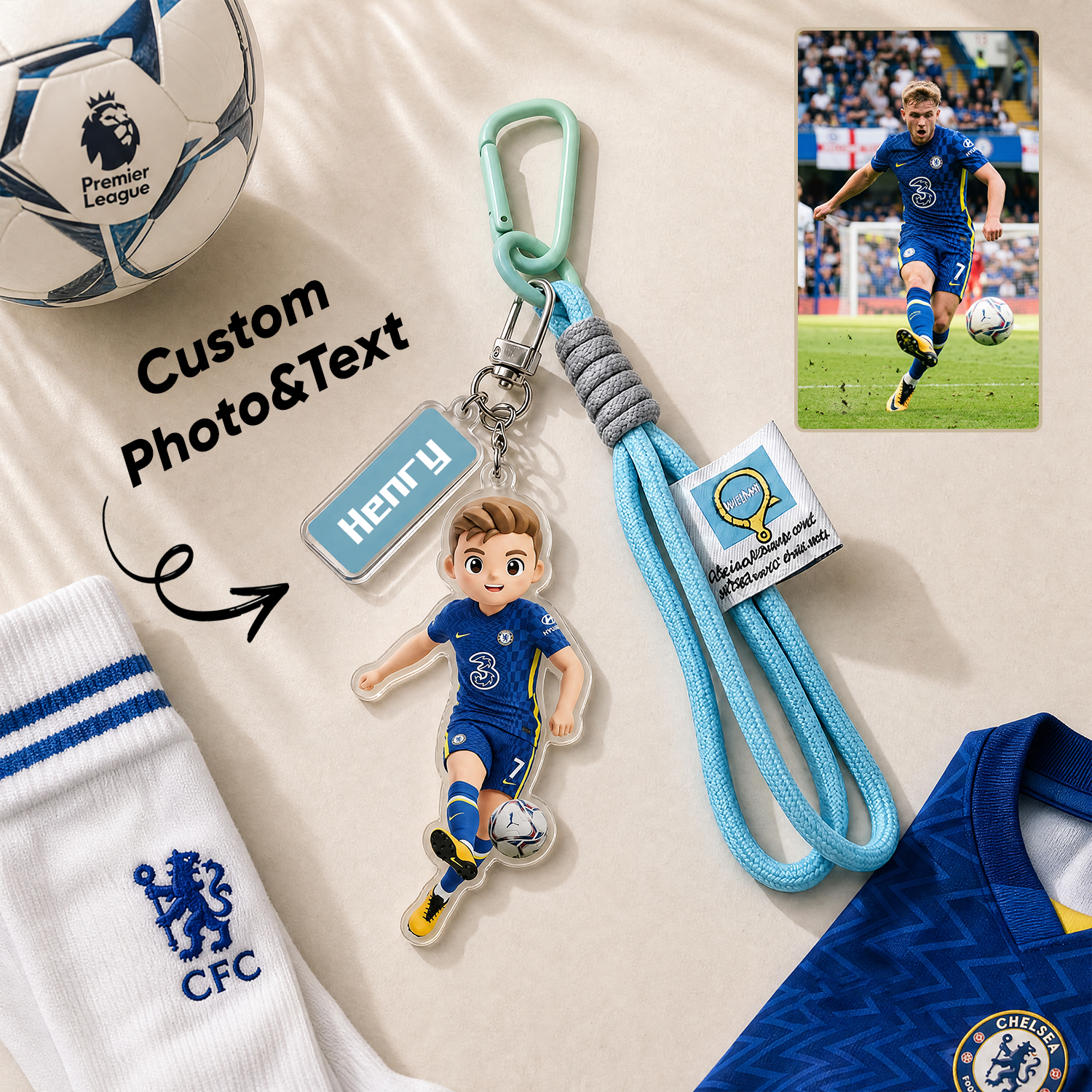 Custom Photo Cartoon Portrait Keychain Custom Name Bag Charm Gifts for Sports Enthusiasts
