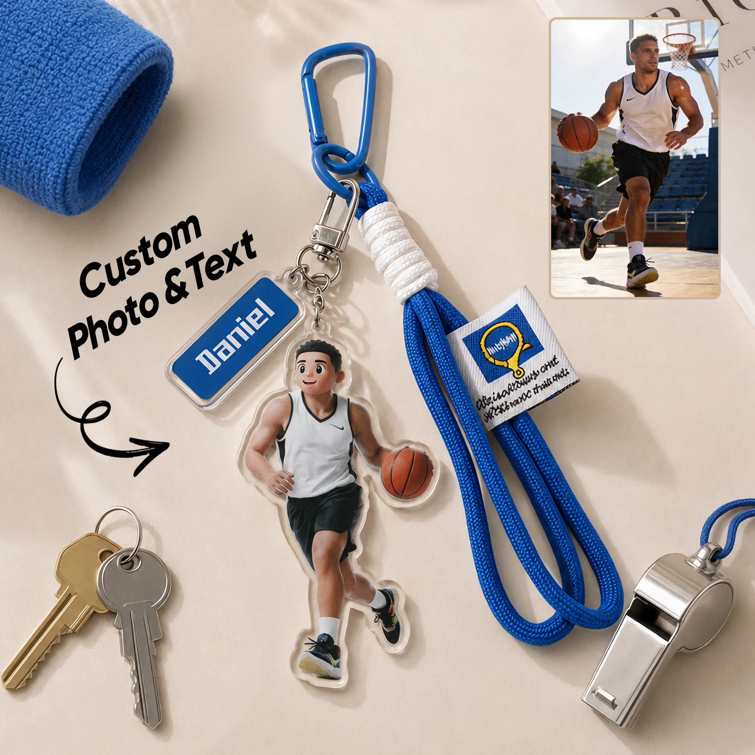 Custom Photo Cartoon Portrait Keychain Custom Name Bag Charm Gifts for Sports Enthusiasts - soufeelus