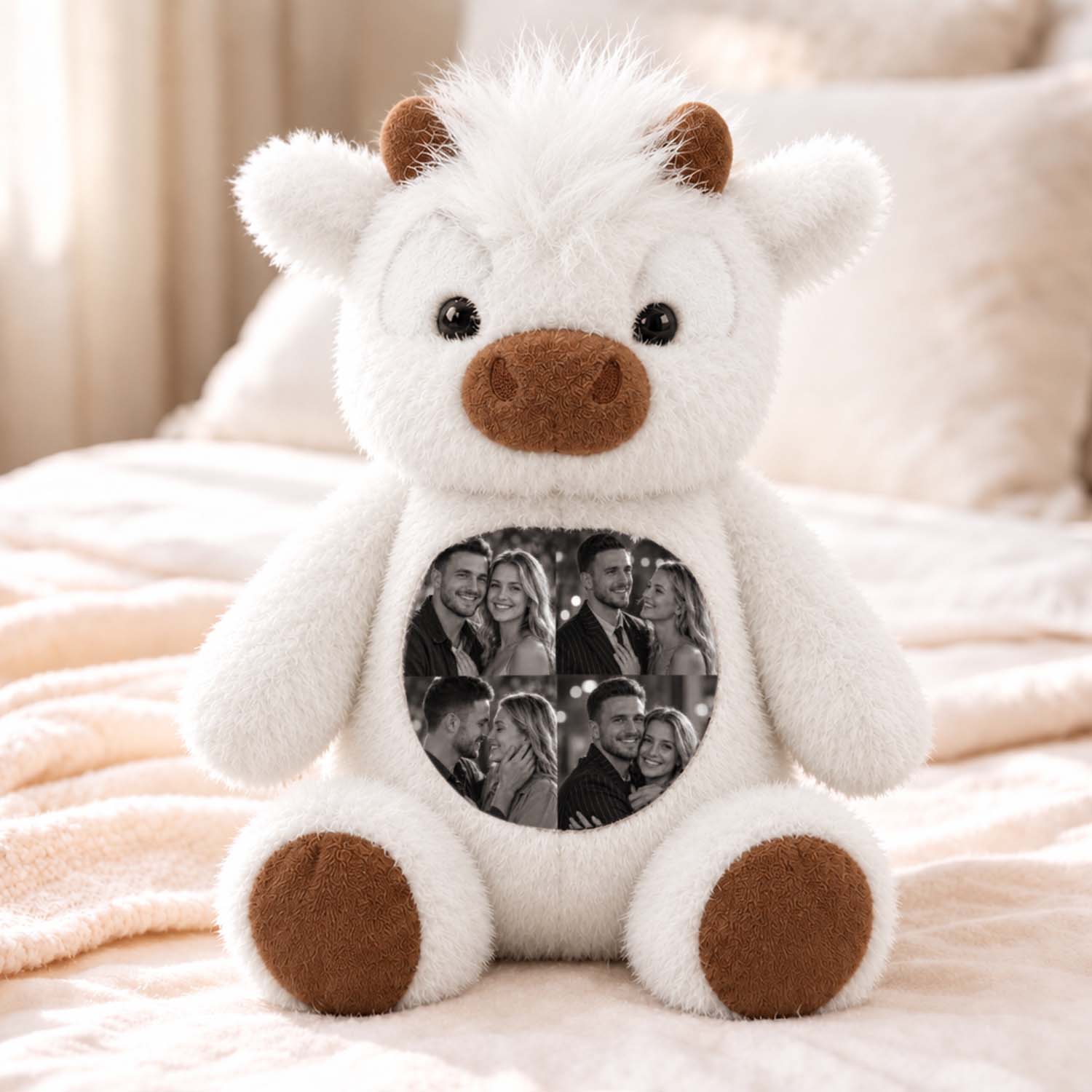 Custom Photo Highland Cow Plush Toy Personalized Picture Stuffed Highland Cattle Cute Family & Anniversary Keepsake Gift for Kids & Couples detail