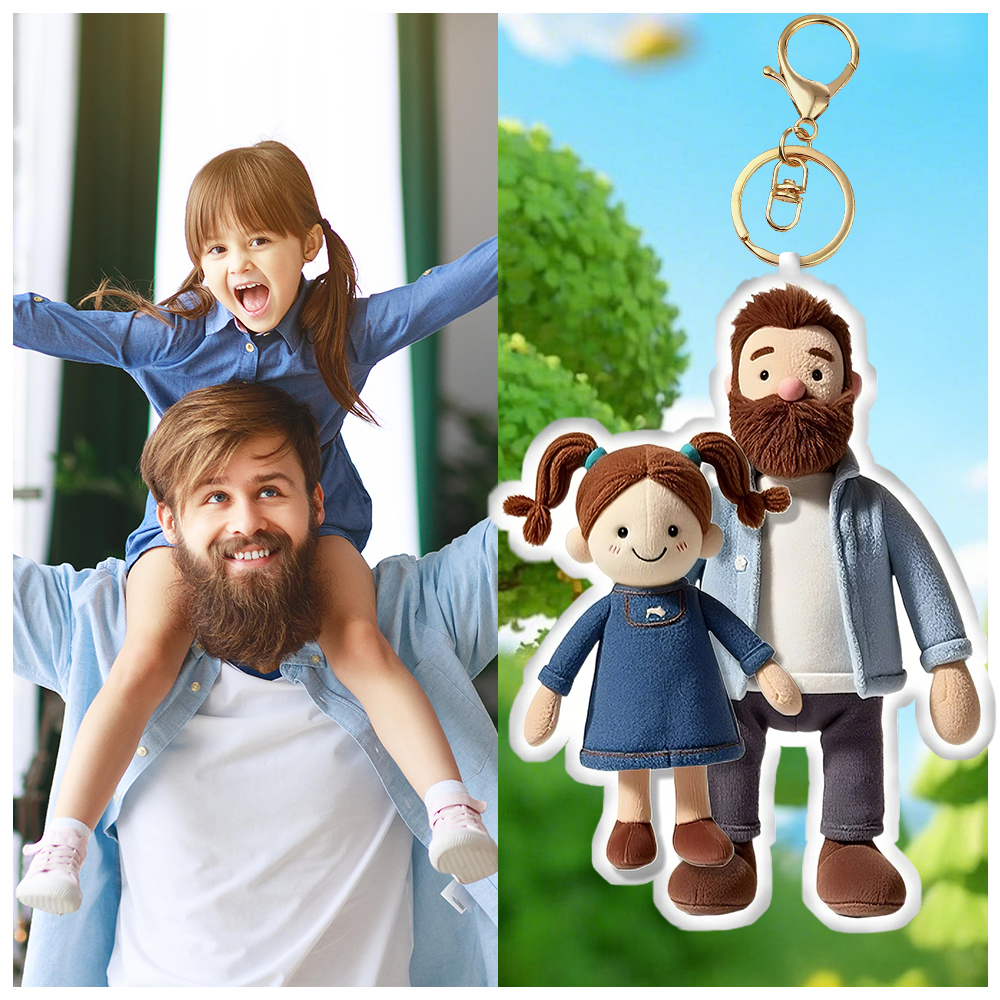 Personalized Photo Plush Doll Keychain Mini Me Plush Keychain Father and Son Gifts