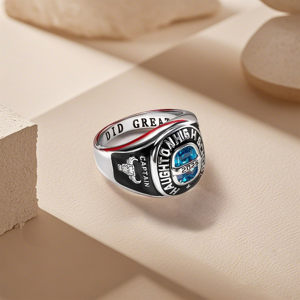 Personalized Birthstone Class Signet Ring with Engraved Symbol Name and Text Class of 2025 Graduation Gift for High School University Graduates