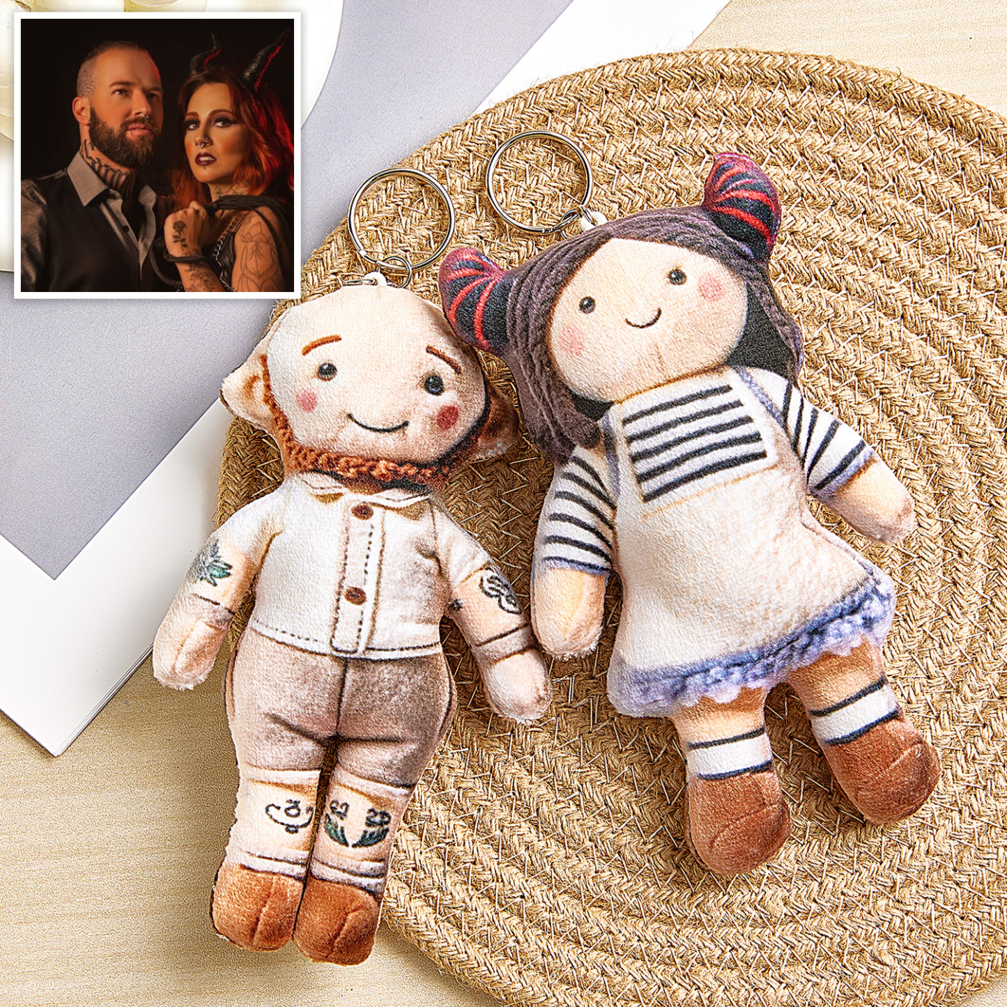 Personalized Photo Plush Doll Keychain Mini Me Plush Keychain Couple Gifts