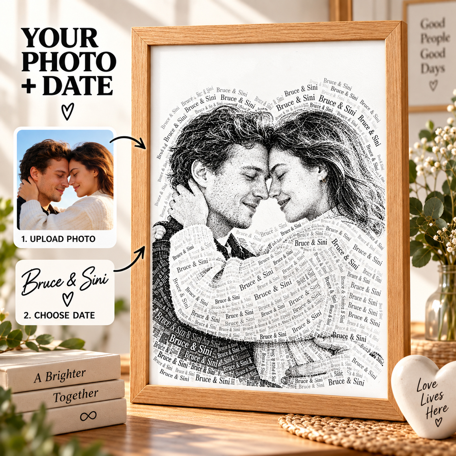 Personalized Date Stamp Portrait Frame Custom Photo Art Print With Special Date Romantic Anniversary Keepsake Gift For One You Loved detail