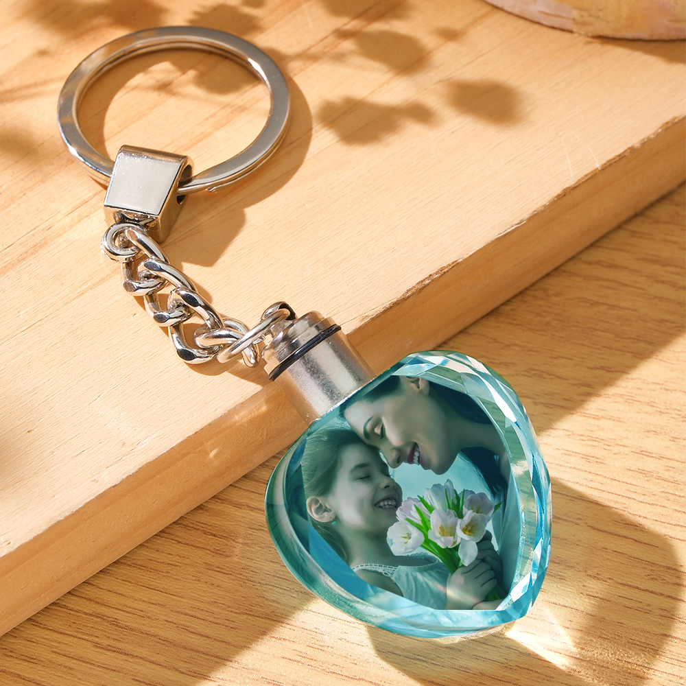 Custom Photo Crystal Keychain Heart-shaped Keychain Gift for Mother