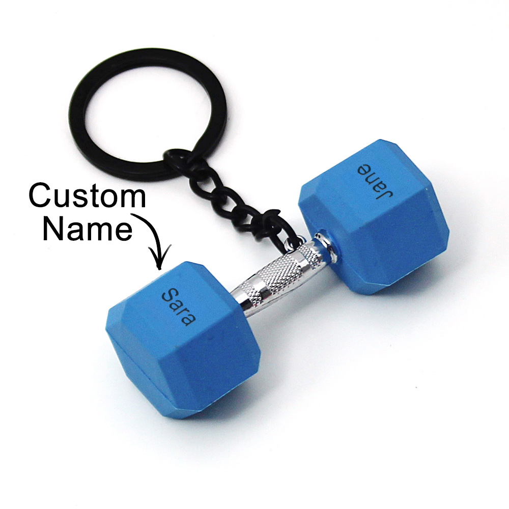 Dumbbell Keychain Accessories Equipment Pendant Metal Rubber Mini Backpack Keychain detail