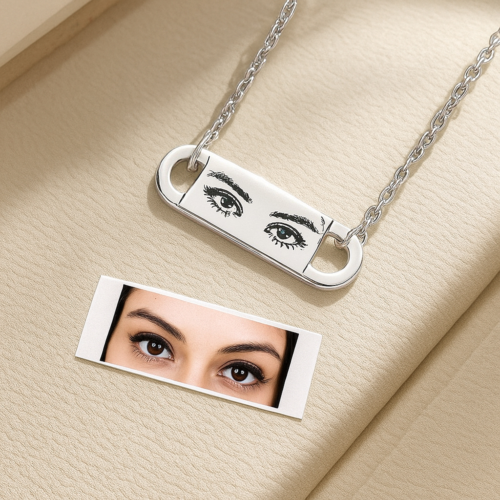Custom Photo Eyes Necklace Engraved Necklace Anniversary Gift Valentine's Day Gift for Her