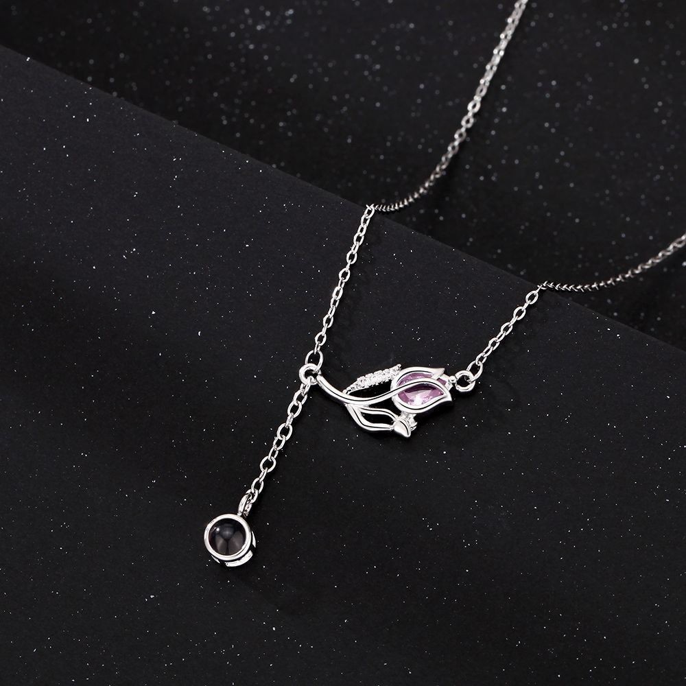 Personalized Photo Necklace Projection Tulip Gem Necklace Birthday Gift for Girlfriend