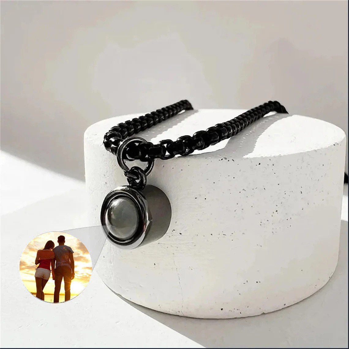 Personalized Curb Chain Photo Necklace Projection Gem Necklace Anniversary Gifts for Her