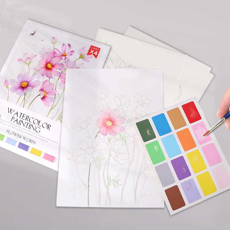 4 Sheets Watercolor Workbook Coating Book with Free Paint Set Say Goodbye to Anxiety Awaken Your Artistic Talent