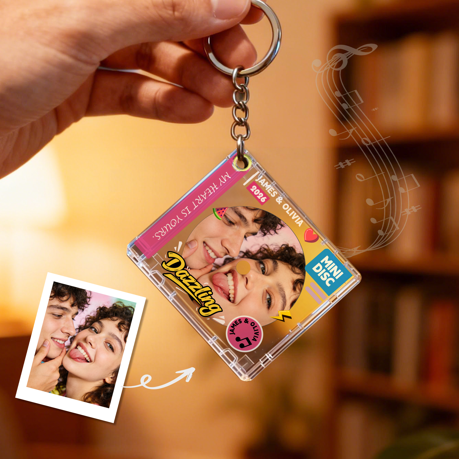 Personalized Acrylic Sliding CD Keychain, Custom Photo, Name & Text Mini Album Pendant