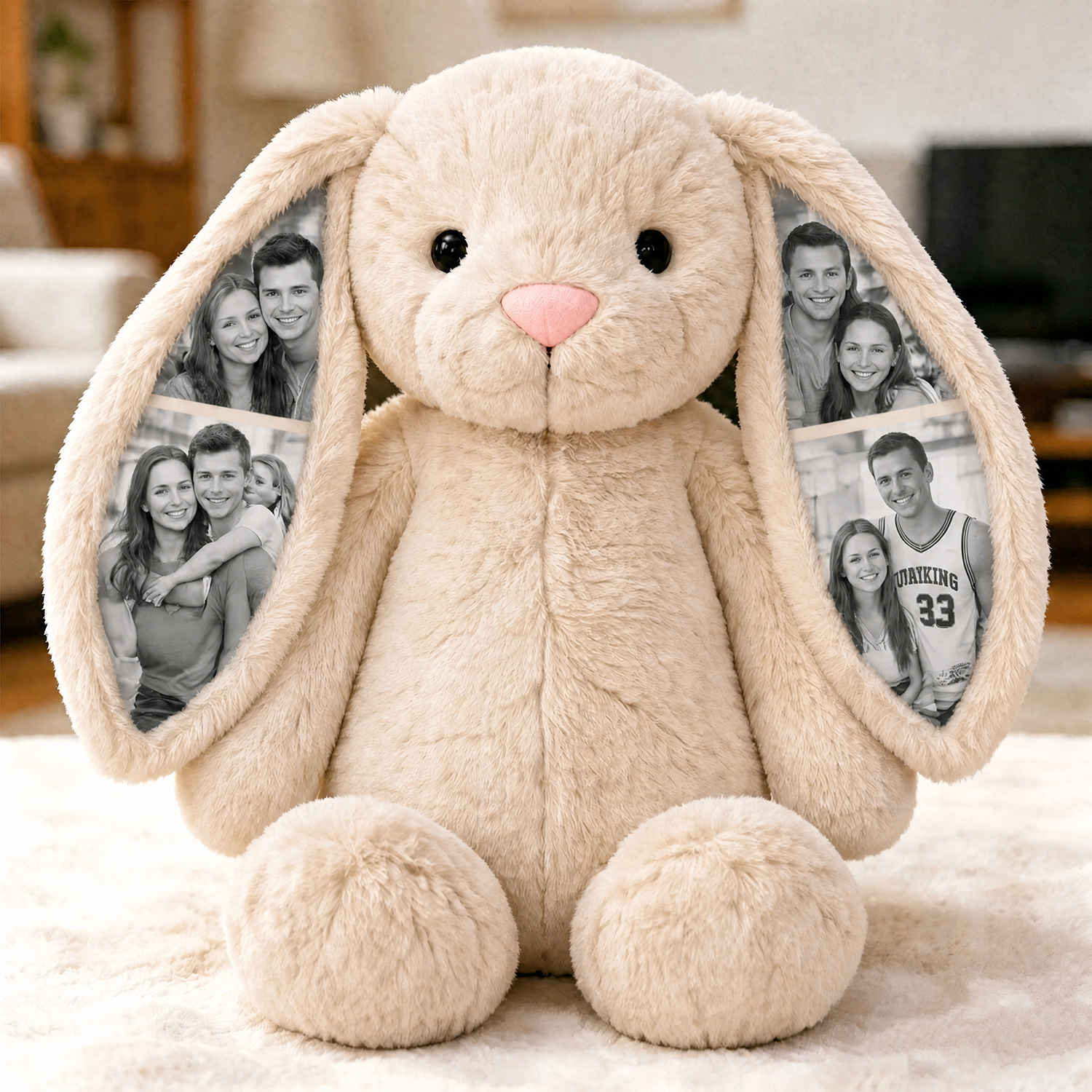 Custom Photo Bunny Plush – Personalized Hidden Ear Picture Bunny Gift for Couples Anniversary Gifts detail