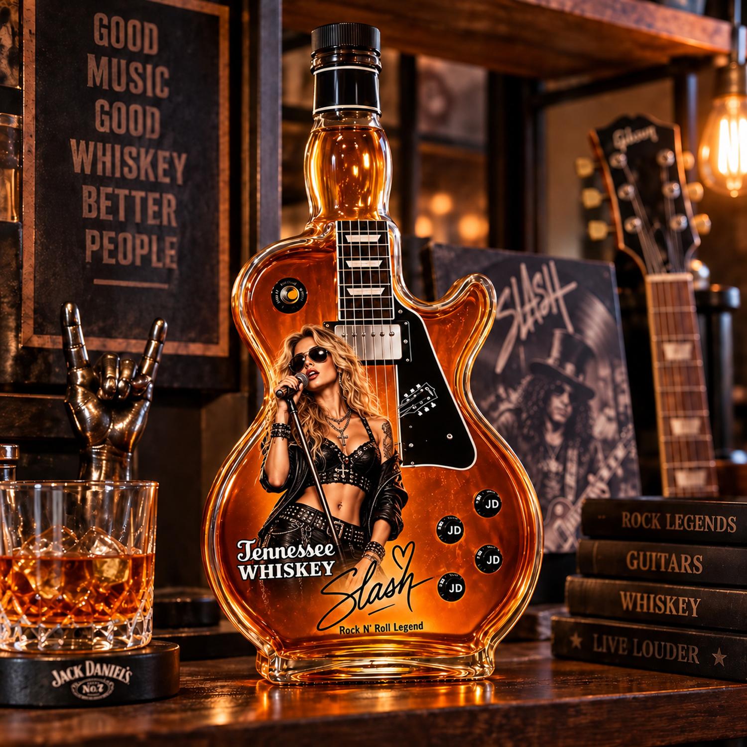 Custom Guitar-Shaped Liquor Bottle – Personalized Photo & Text Whiskey Gift detail