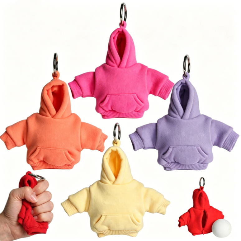 Mini Hoodie Stress Ball Keychain – Squishy Fidget Toy & Stress Relief Keychain